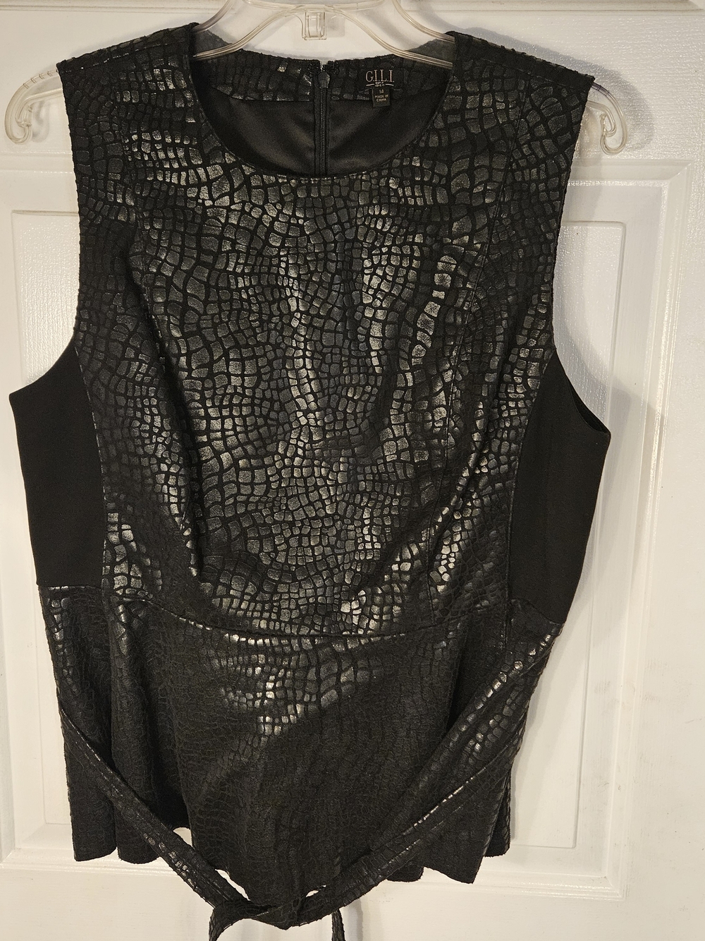 Gilli Black Faux Croc Peplum Shell and Matching Skirt